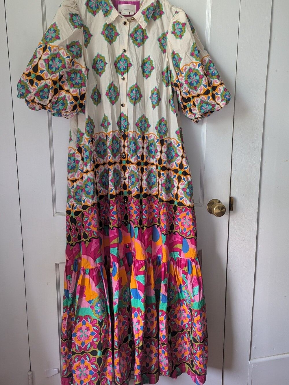 Anthropologie Mixed Print Button Down Maxi Dress Cotton Size Large - Picture 8 of 14